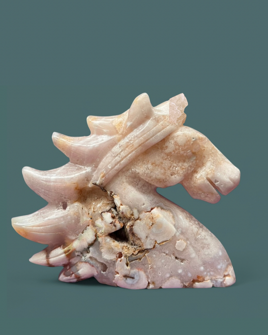 Pink Amethyst + Flower Agate | Unicorn Carving - Imperfect