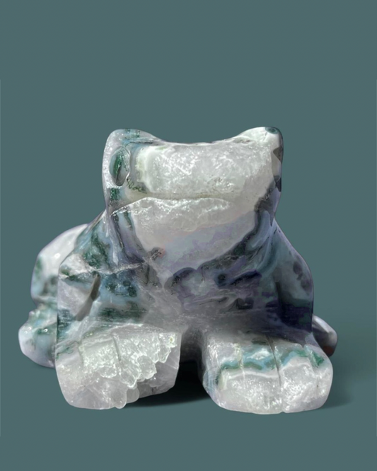 Moss Agate | Frog Carving