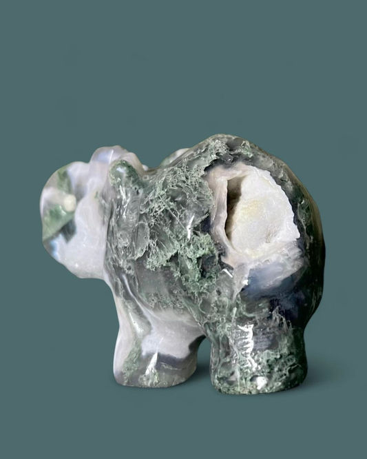 Moss Agate | Elephant Carving - Imperfect