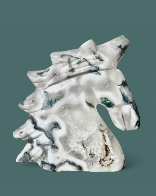 Moss Agate | Unicorn Carving - Imperfect