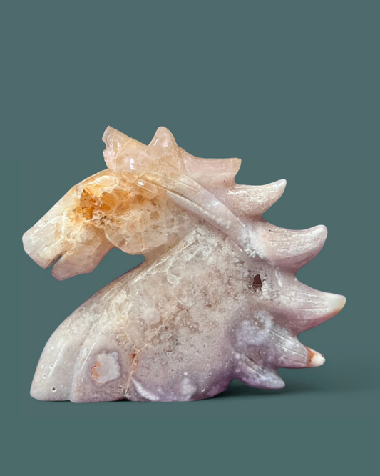 Pink Amethyst + Flower Agate | Unicorn Carving - Imperfect