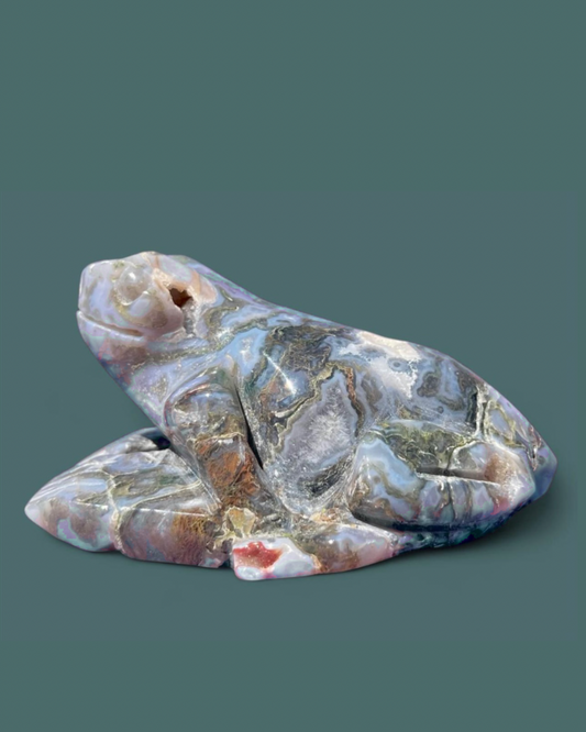 Moss Agate | Frog Carving