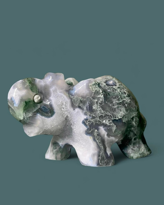 Moss Agate | Elephant Carving - Imperfect
