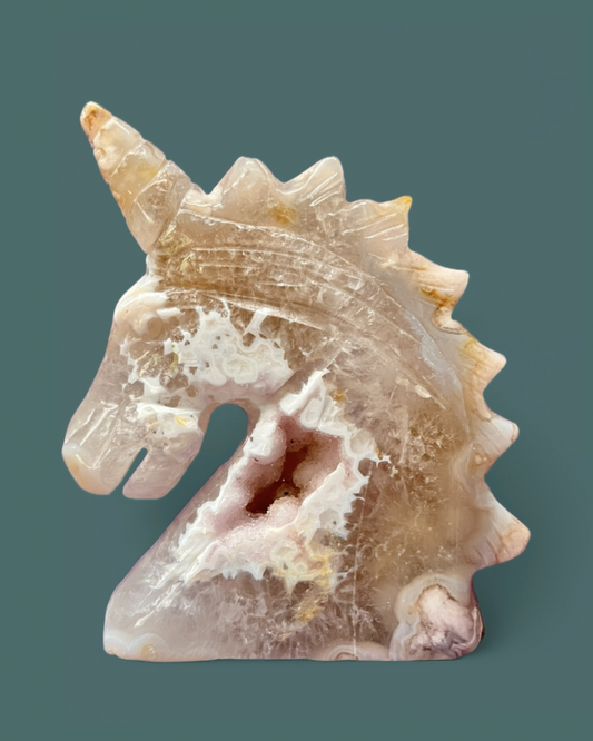 Pink Amethyst + Flower Agate | Unicorn Carving