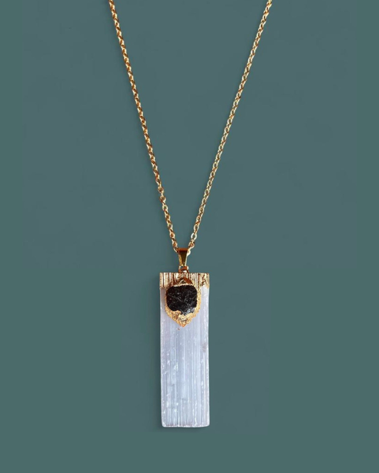 Selenite + Black Tourmaline | Halo Necklace