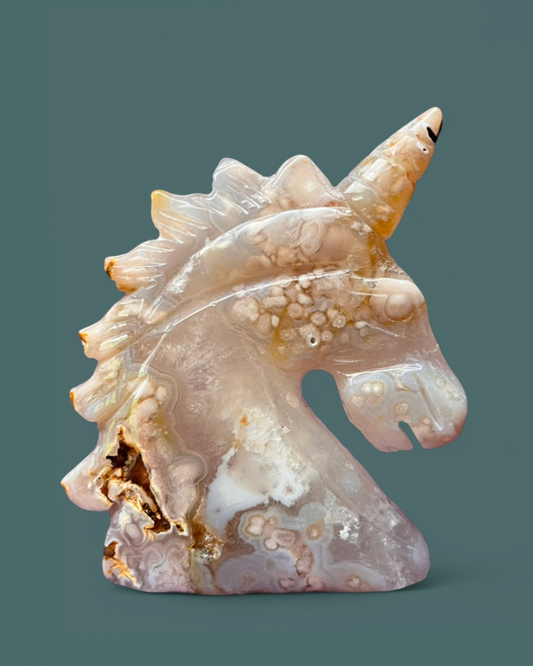 Pink Amethyst + Flower Agate | Unicorn Carving