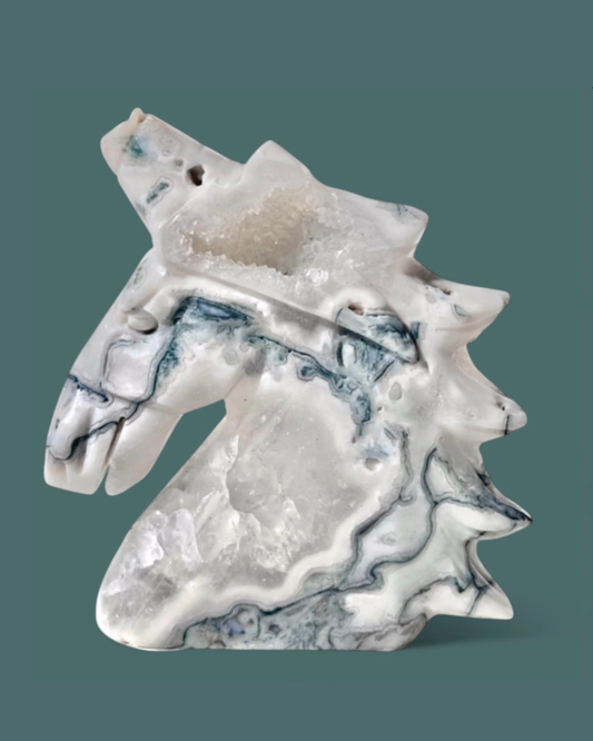 Moss Agate | Unicorn Carving - Imperfect